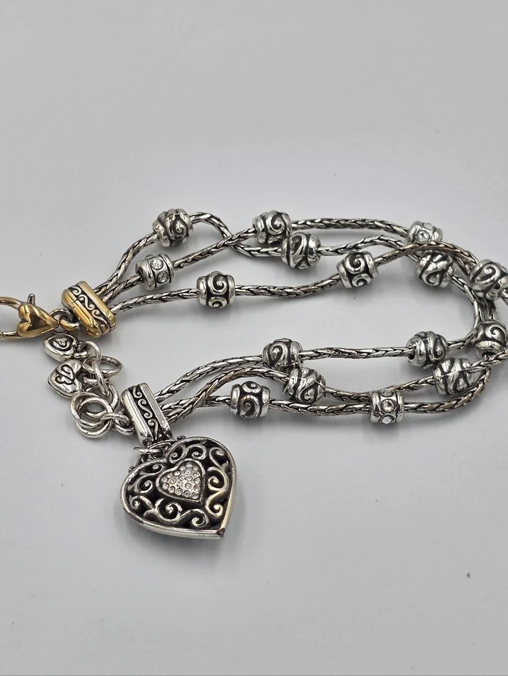 Brighton Silver Heart Swarovski Pave Crystal Charm Multi-Strand Bracelet - Picture 3 of 4